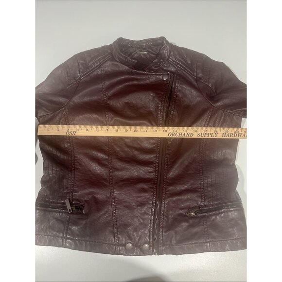 Jou Jou Women's Maroon Vegan Leather Fitted Moto‎ Style Jacket XL Biker - Picture 15 of 16